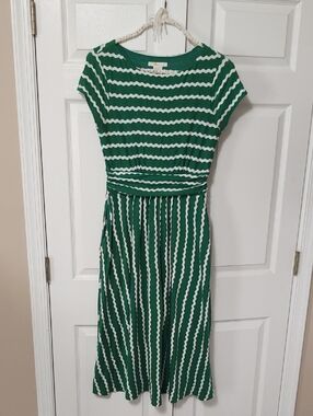 Boden Green and White Wave-Stripe Midi Dress